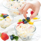 Ice cream with fruit in bowls